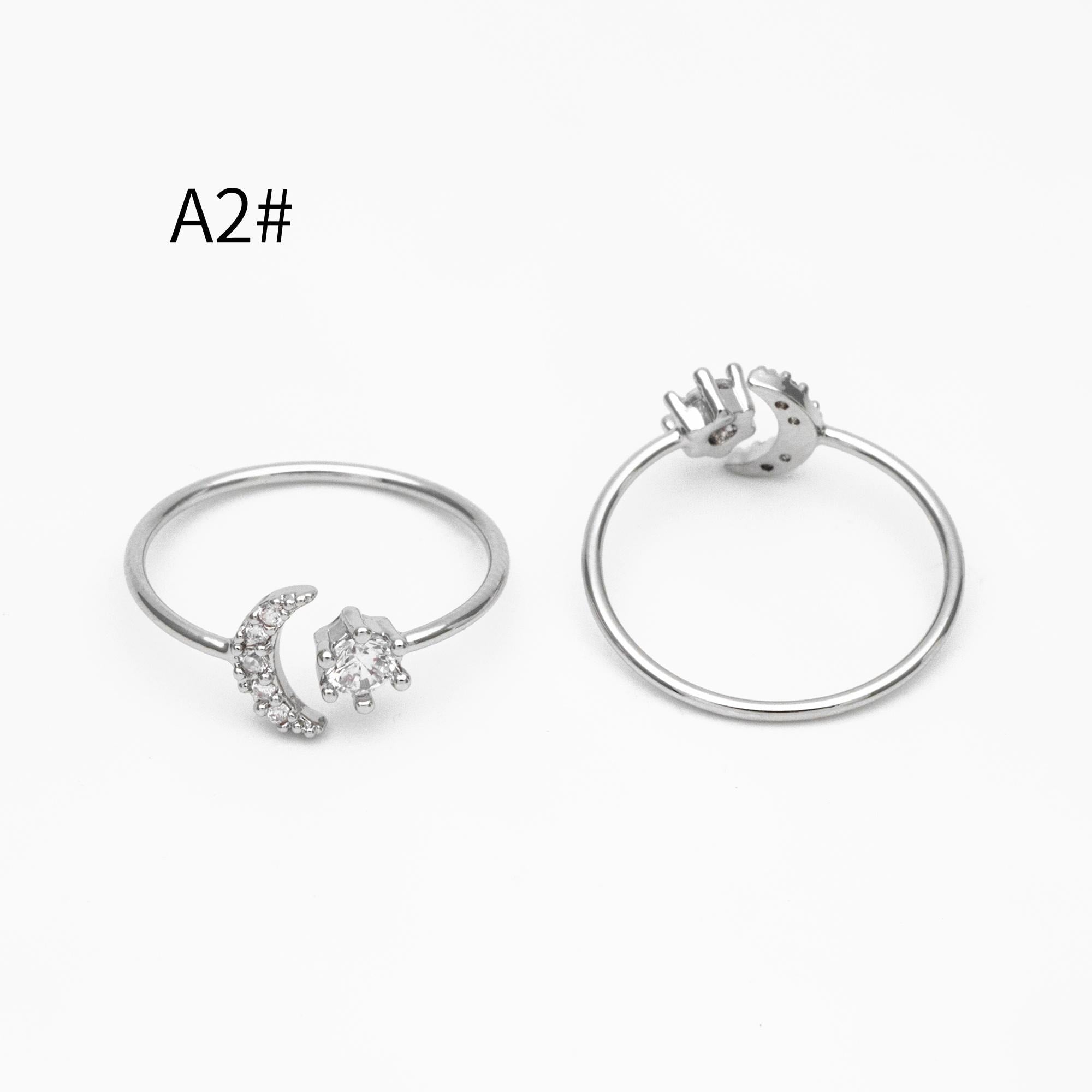 4pcs CZ Pave Gold/ Silver Moon Star Ring, Celestial Ring, Dainty Rings, Adjustable Ring (#JZ-017)